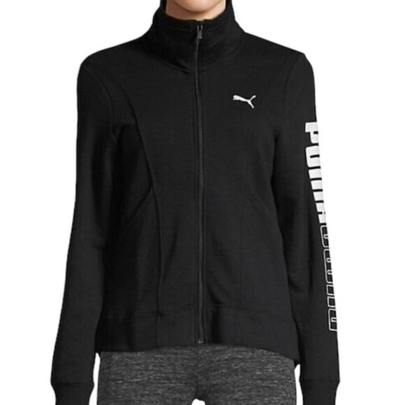 PUMA Sweatshirt Women's Size Medium Black White Full Front Zip Turtleneck - Picture 2 of 9